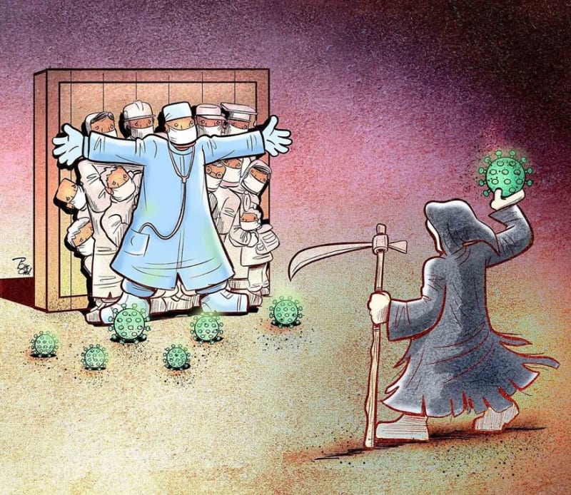 Íránský umělec kreslí ilustrace, které ukazují obětavost zdravotníků v boji s koronavirem 2