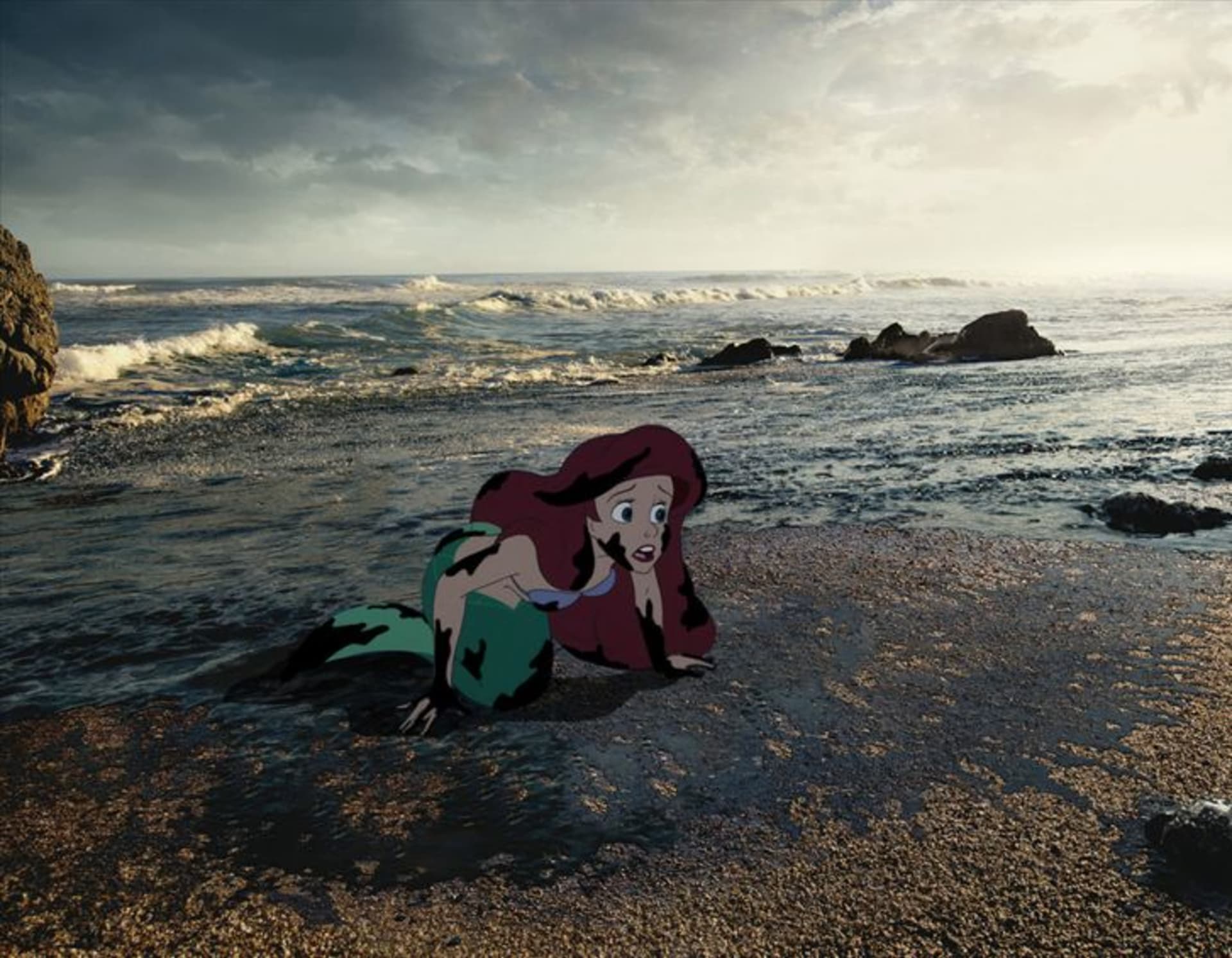 Ariel se snaží přežít ve znečištěném oceánu