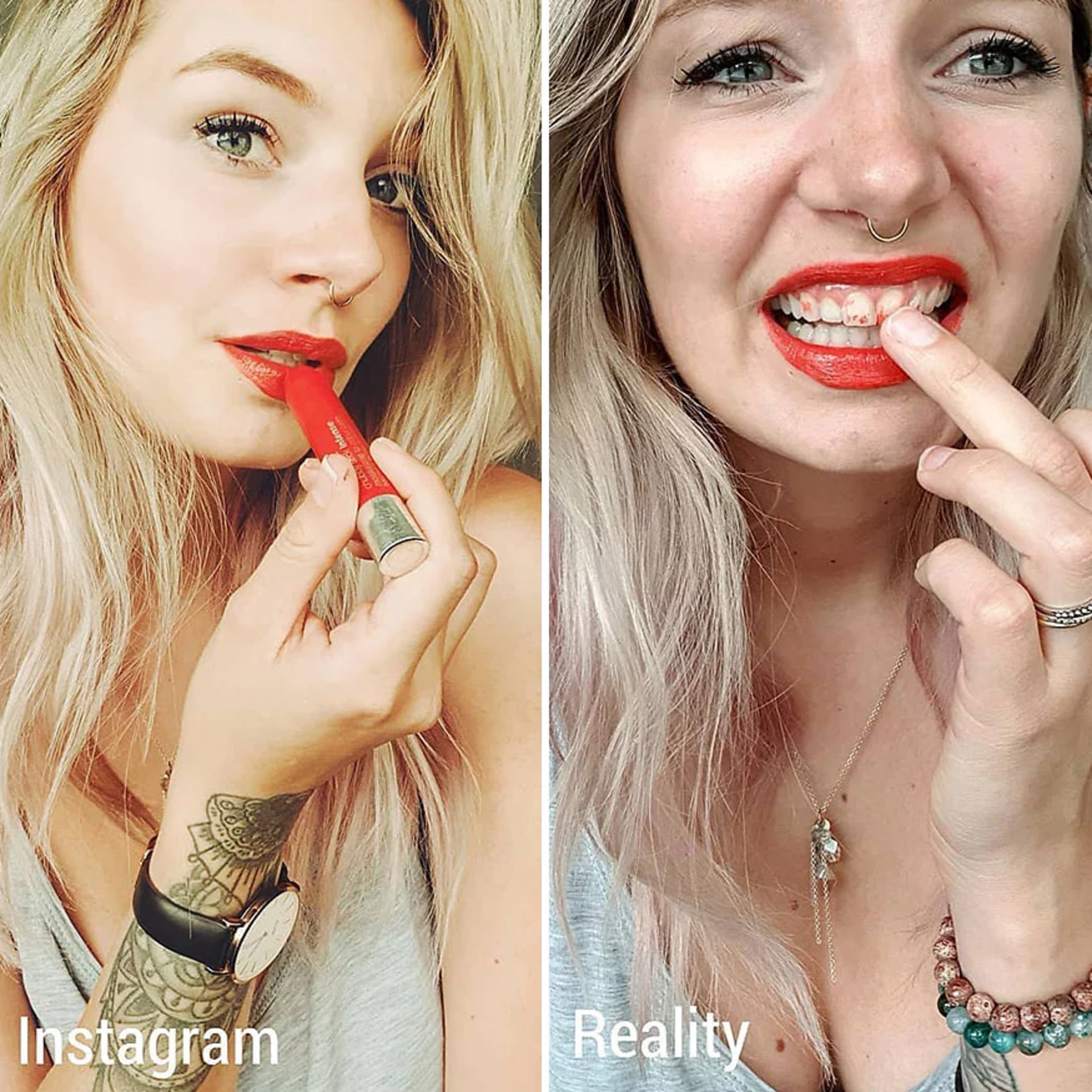 Žena ukazuje rozdíl mezi fotkami na Instagramu a realitou 12
