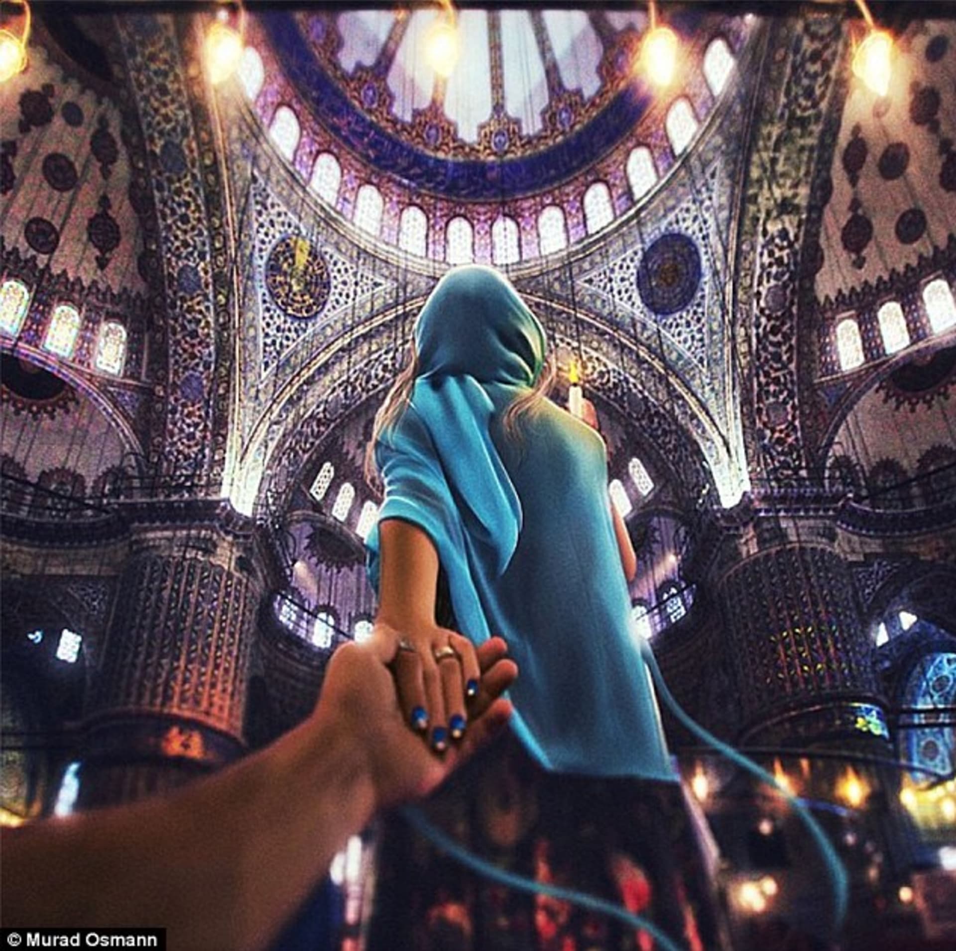 Murad a Nataly v Modré mešitě v Istanbulu v Turecku