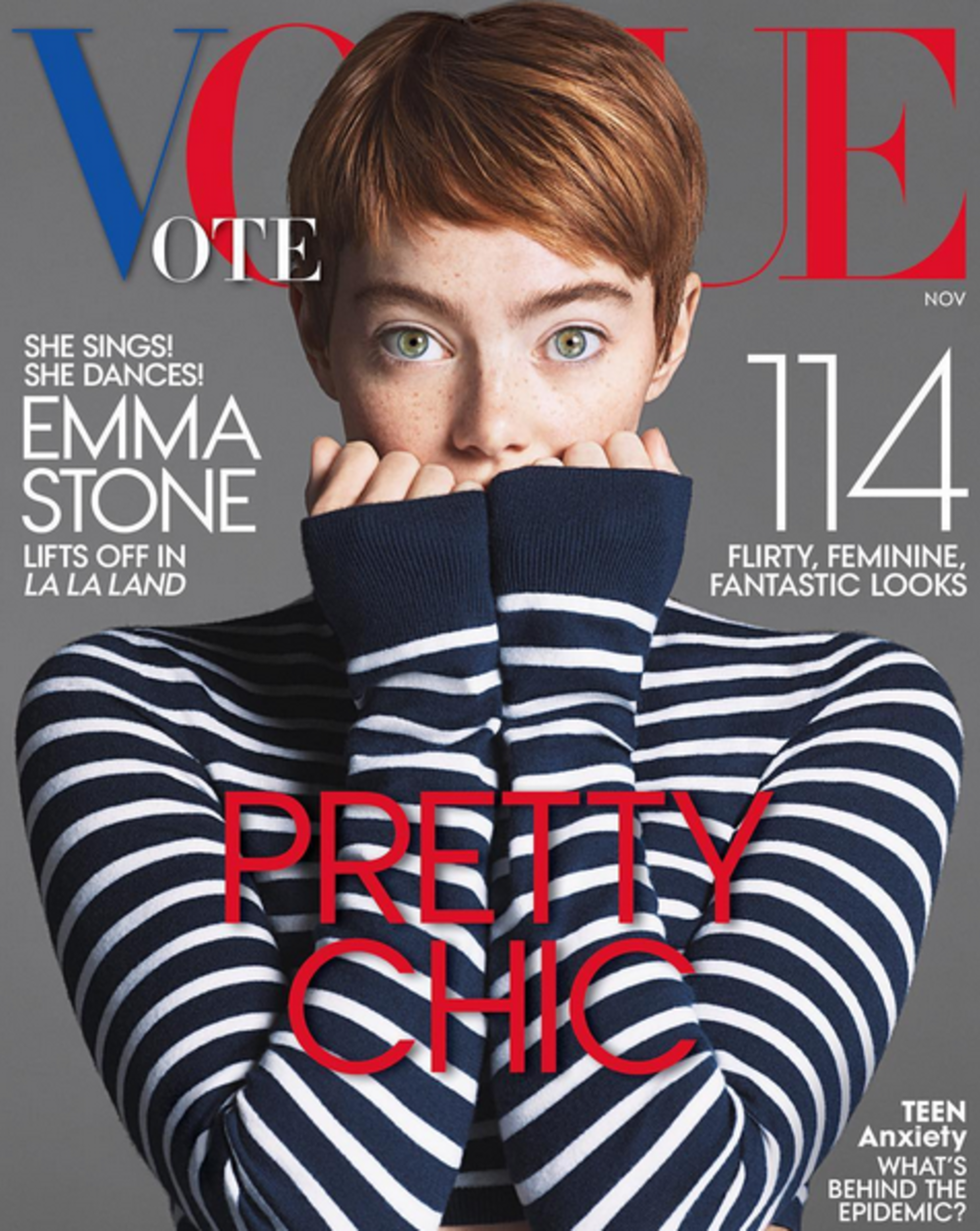 Emma Stone a její nový sestřih na obálce časopisu Vogue.