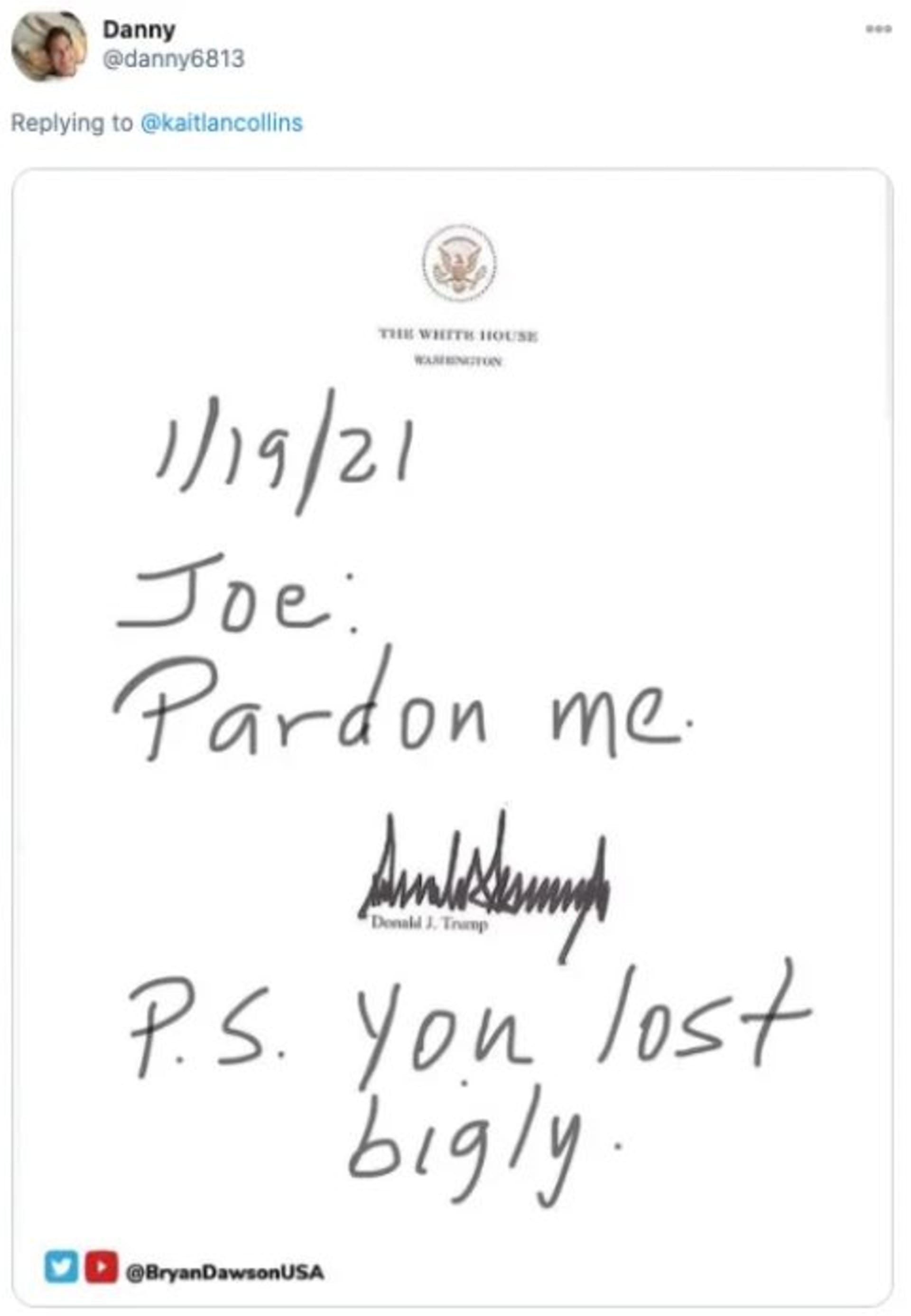 Co napsal Trump na vzkaz prezidentu Bidenovi?