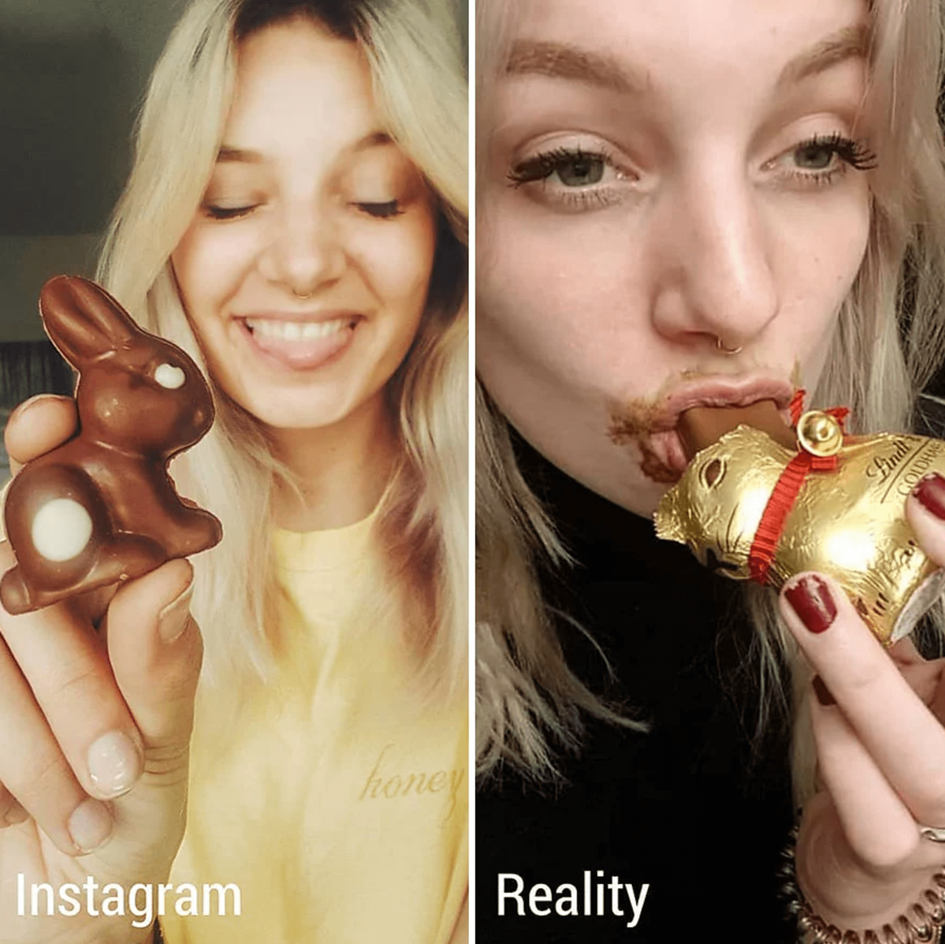 Žena ukazuje rozdíl mezi fotkami na Instagramu a realitou 16