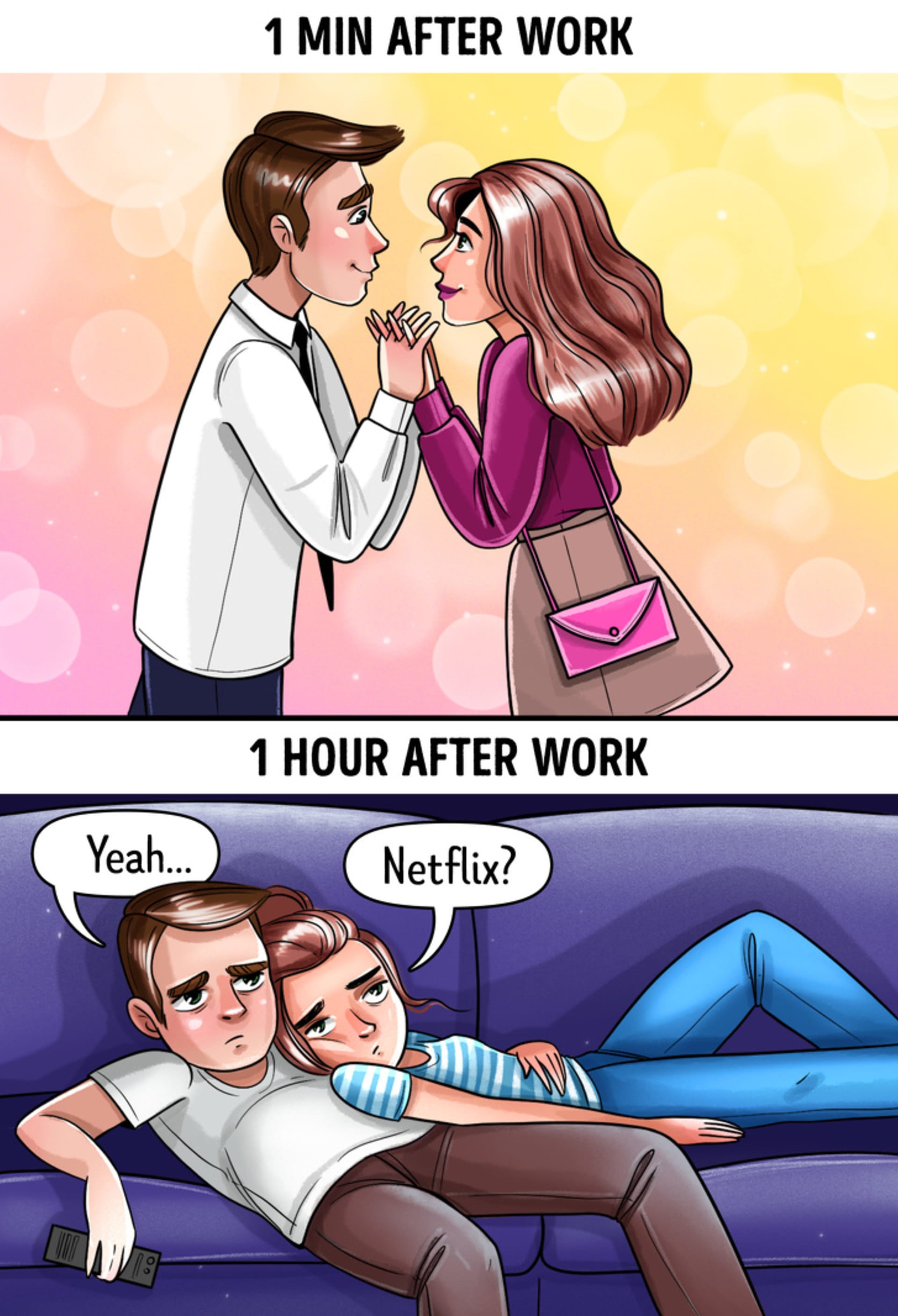 Ilustrace, které ukazují realitu moderních vztahů.