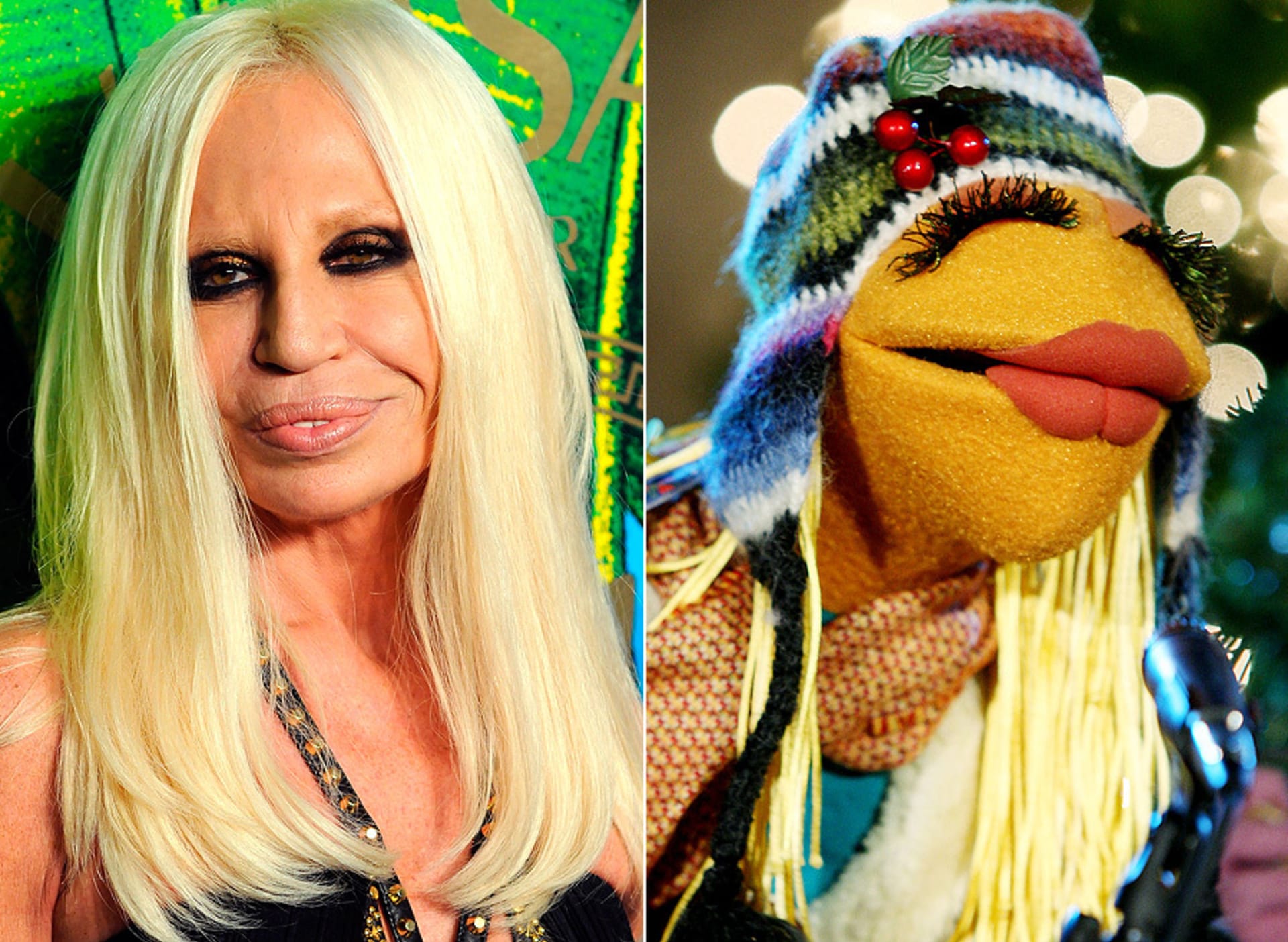 Návrhářka Donatella Versace a Janice z Muppet Show
