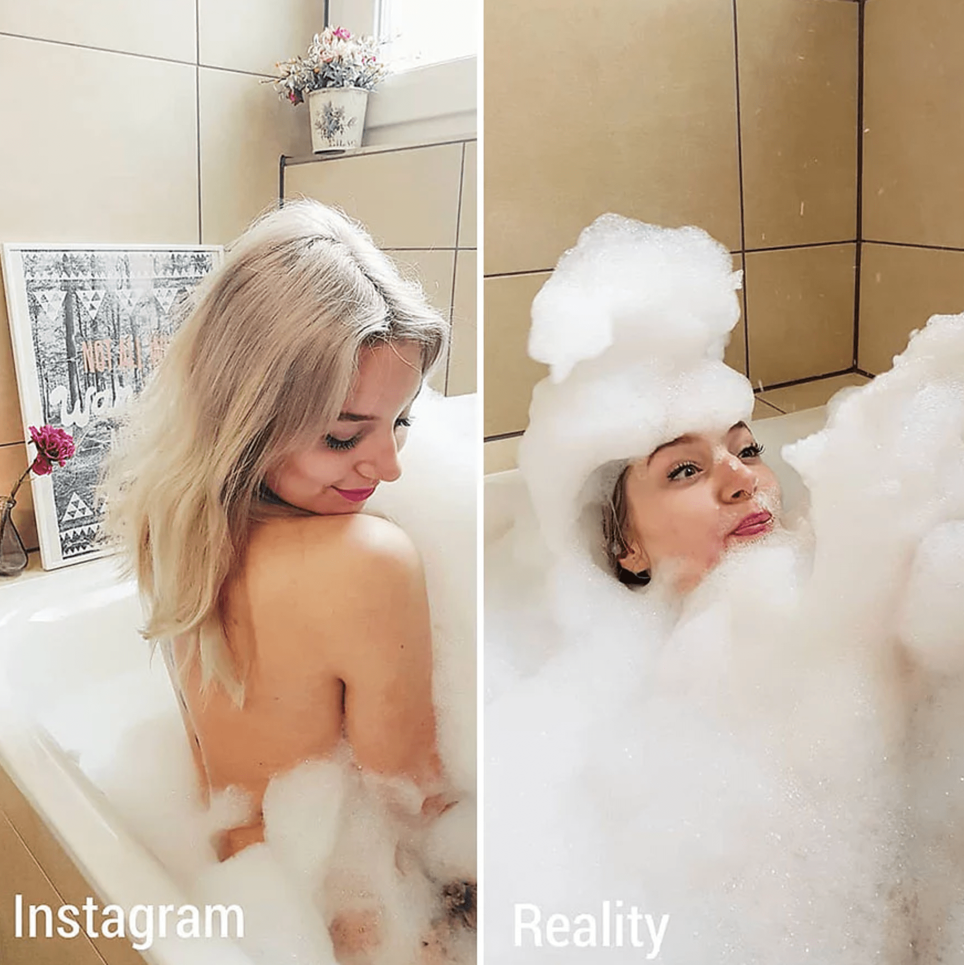 Žena ukazuje rozdíl mezi fotkami na Instagramu a realitou 19
