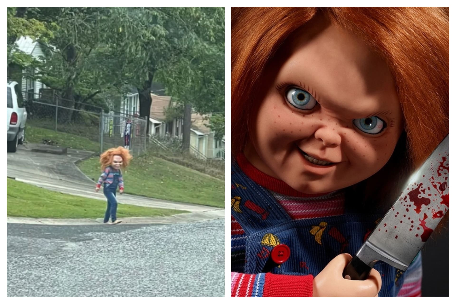 Chlapec v masce panenky Chucky děsil sousedy 1