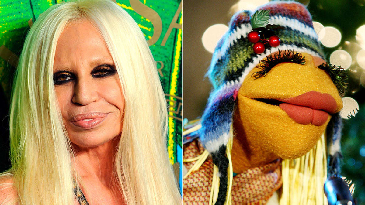 Návrhářka Donatella Versace a Janice z Muppet Show