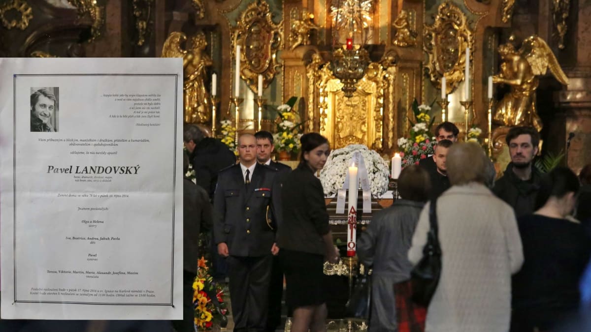 Pohřeb Pavla Landovského v kostele sv. Ignáce