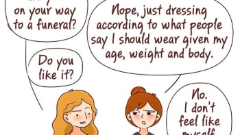 Ilustrace, které ukazují problémy holek při výběru oblečení