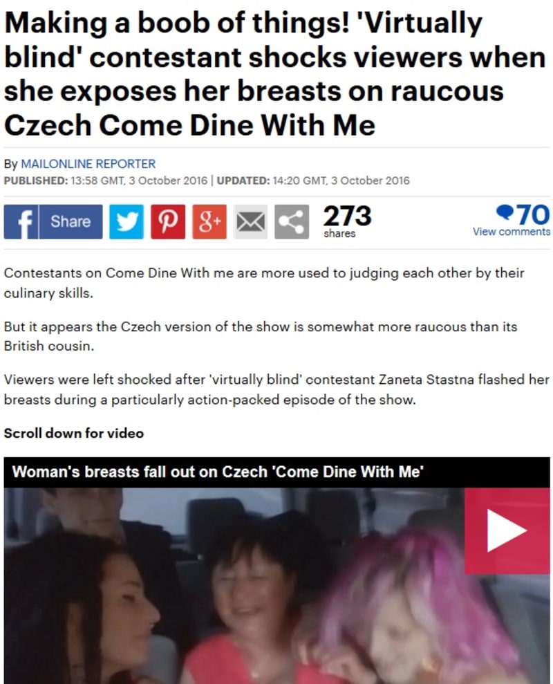 O Žanetiných prsou informoval deník Daily Mail.