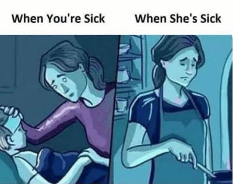 Když jsi nemocný ty vs. když je nemocná máma