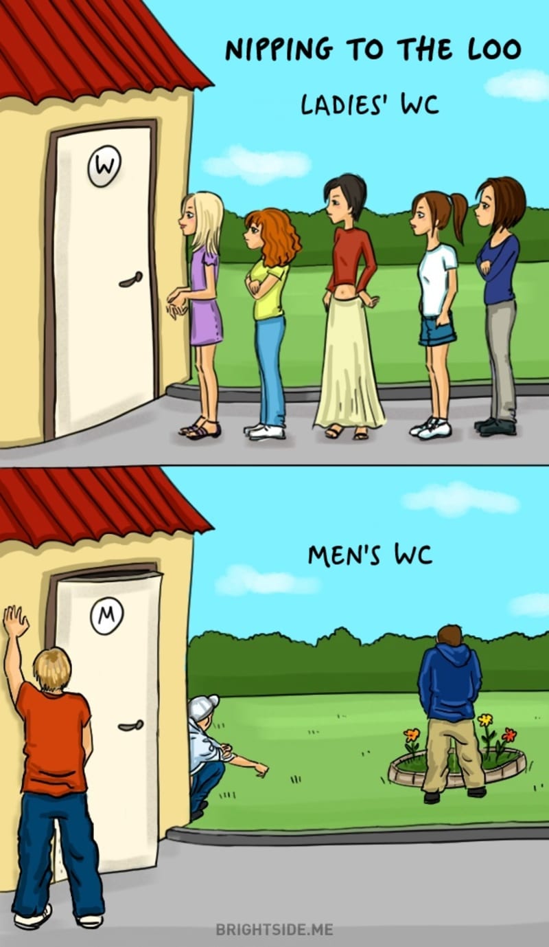 Když jdou na záchod ženy a muži.