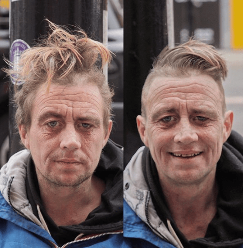 Kadeřník zadarmo stříhá bezdomovce na ulici 5