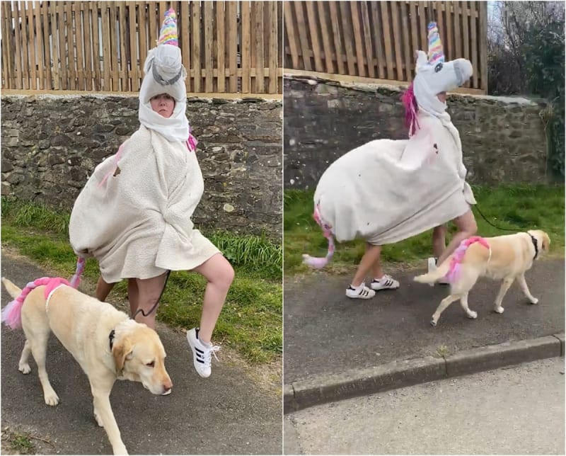 Žena chodí venčit psa v šílených oblečcích  6
