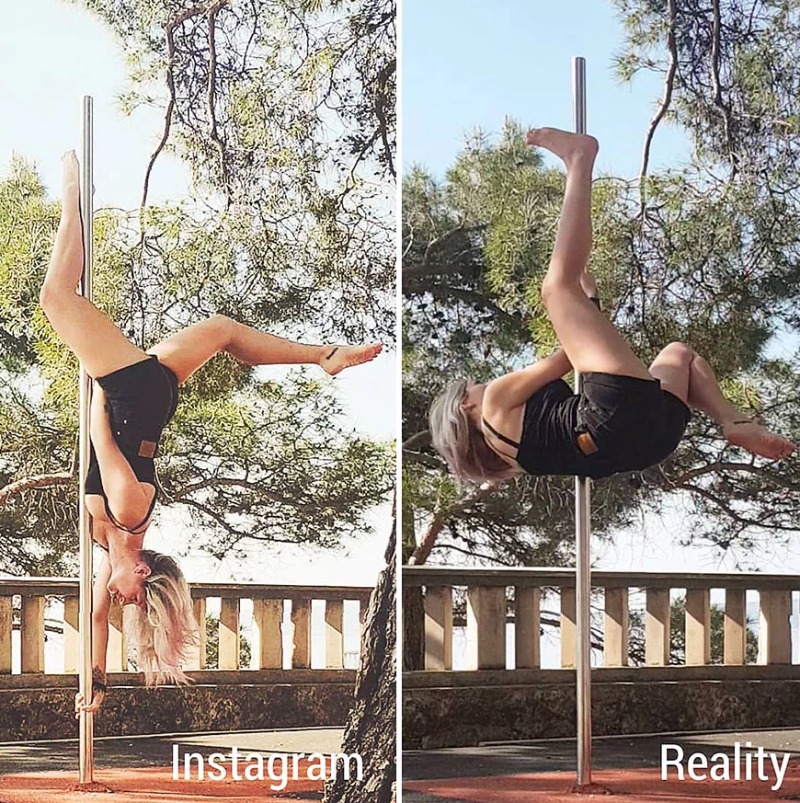 Žena ukazuje rozdíl mezi fotkami na Instagramu a realitou 13