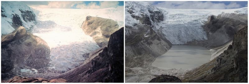 Ledovec Qori Kalis, Peru, 1978 a 2011