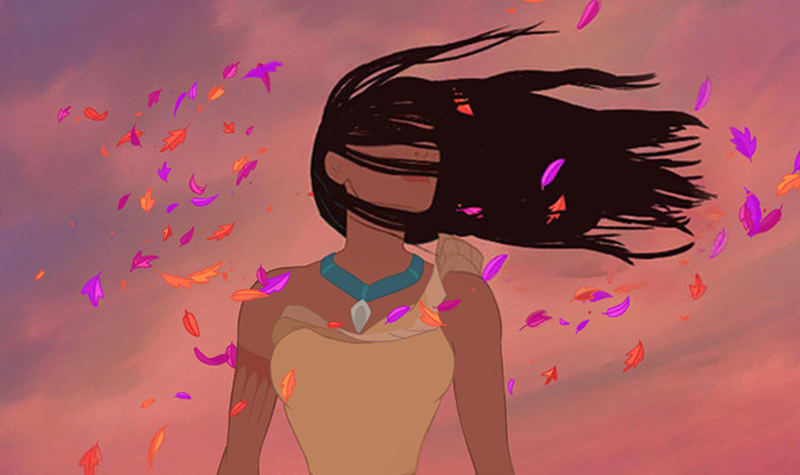 Pocahontas s vlasy ve větru