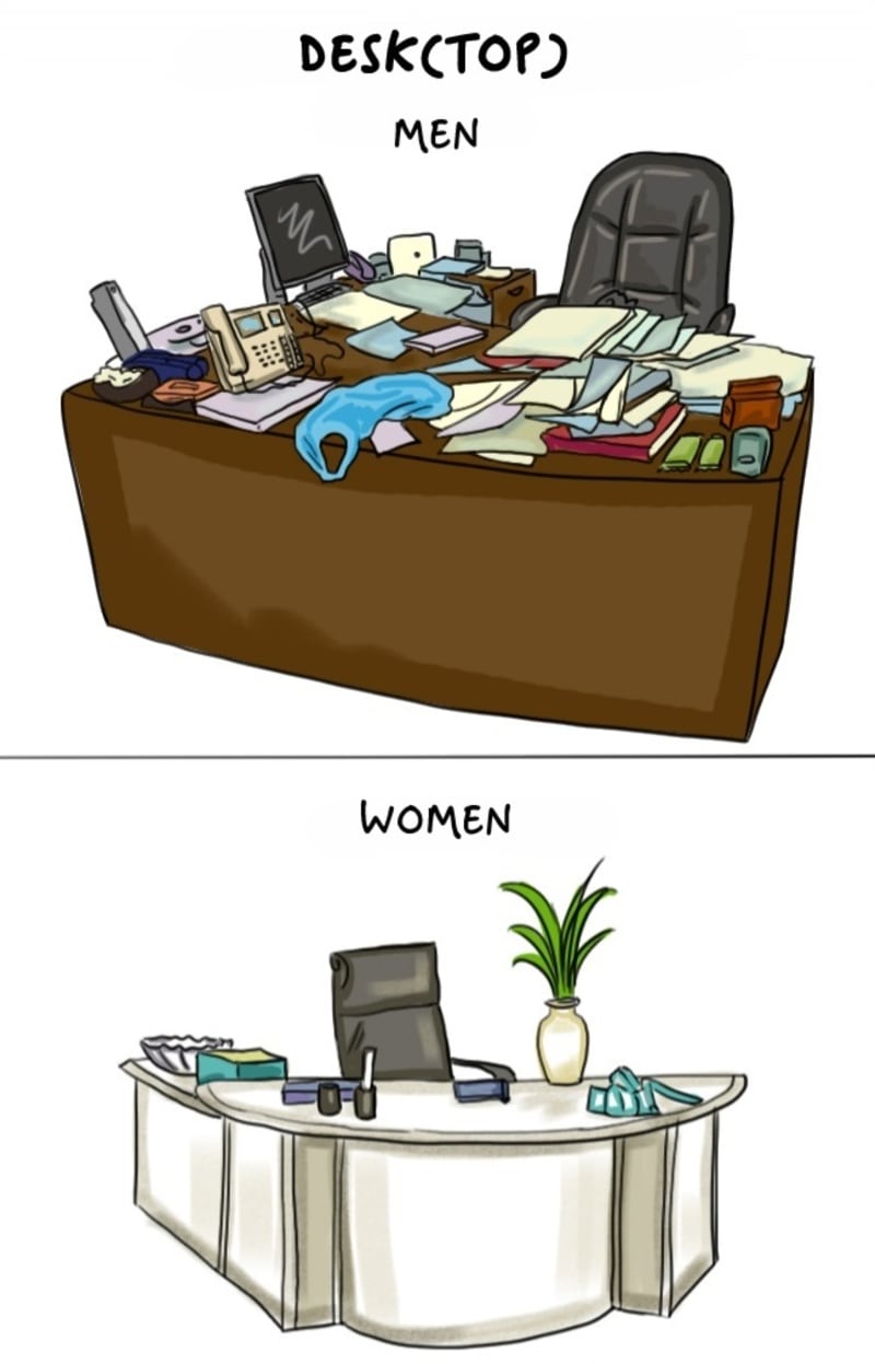 Pracovní stůl muže a ženy.
