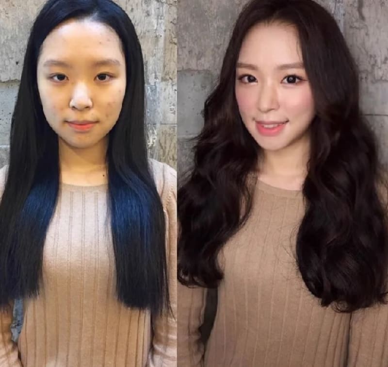 Dívky před a po aplikaci make-upu