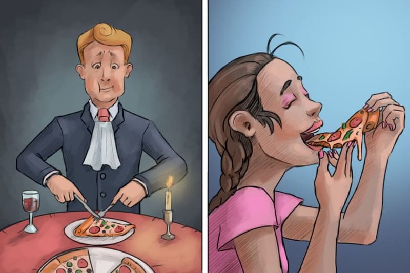 Lidé, kteří jedí pizzu příborem vs. Lidé, kteří jedí pizzu rukama