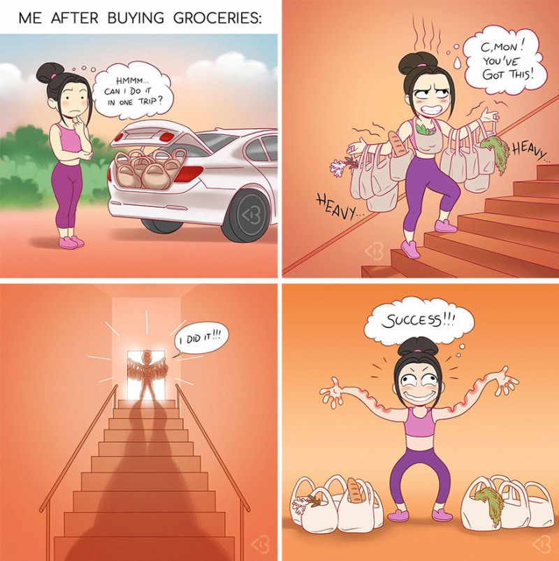 Fitnessblogerka kreslí ilustrace o tom, jak cvičí a hubne 1