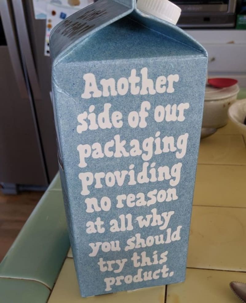 Pravdomluvná krabice od ovesného mléka