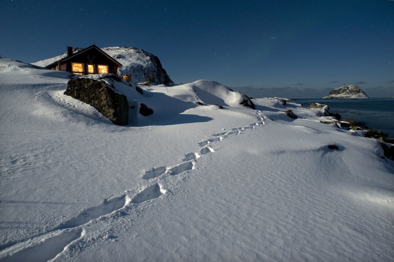 Dům v blízkosti Vagan, Lofoty ostrov Vestvågøya, Severní Norsko