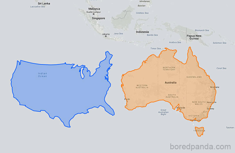 Australie je skoro stejně velká jako USA