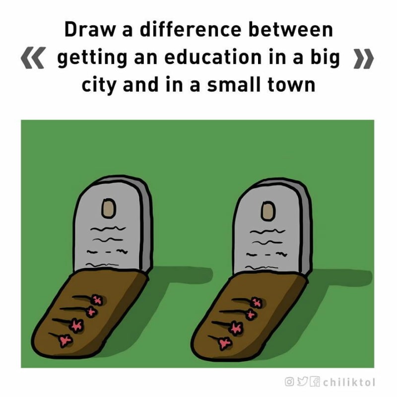 Nakresli rozdíl mezi studiem v malém a velkém městě