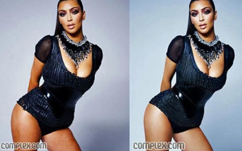 Kim Kardashian na vyretušované fotce zázračně zmizela celulitida, zmenšily se boky a zúžil pas.