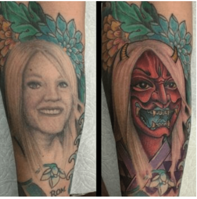 Drsná změna tetování.