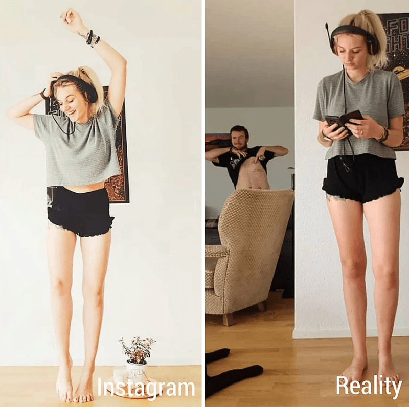 Žena ukazuje rozdíl mezi fotkami na Instagramu a realitou 10