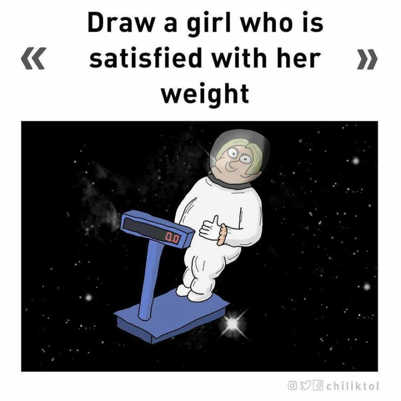 Nakresli ženu, která je spokojená se svou váhou