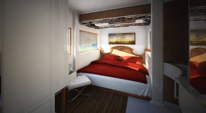 Krásná postel v karavanu. Nezdřímli byste si?