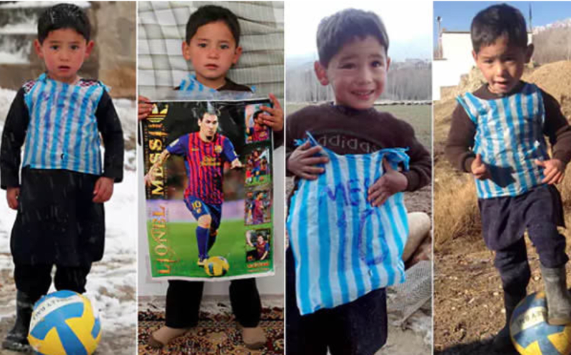Fotky pětiletého Murtazy Ahmadiho z Afghánistánu obletěly svět. Udělal si z plastového pytlíku dres Messiho.
