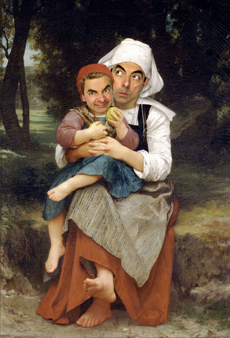Mr. Bean digitálně zapracovaný do historických portrétů... Původně "Bratr a sestra" William-Adolphe Bouguereau