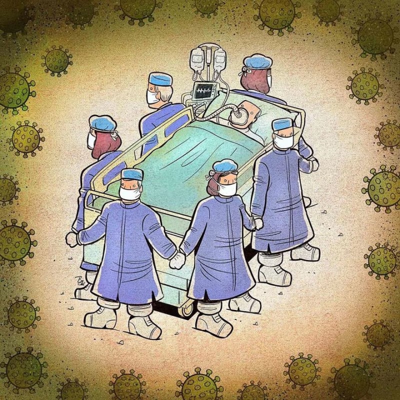Íránský umělec kreslí ilustrace, které ukazují obětavost zdravotníků v boji s koronavirem 6