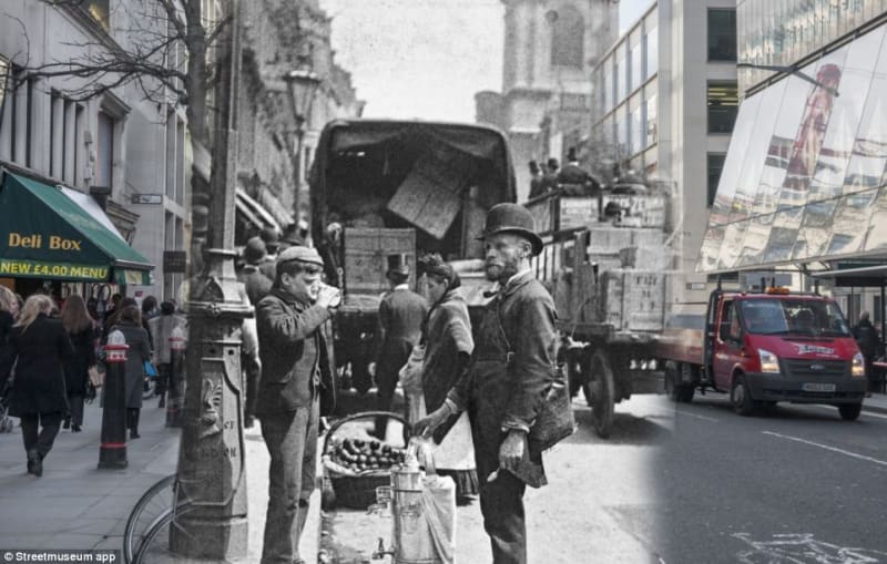 Fotografie, na které je prodejce vody na Cheapside, který vůbec nevnímá, že ho fotograf fotil. Paul Martin byl první fotograf, který se toulal po ulicích Londýna v převlečení. Toužil totiž ukazovat "život takový, jaký je"