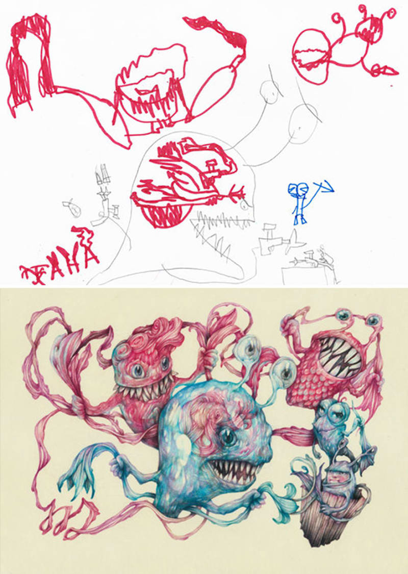Umělci malují příšery podle dětských kreseb 15