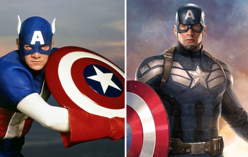 Captain Amerika v roce 1990 a 2016.
