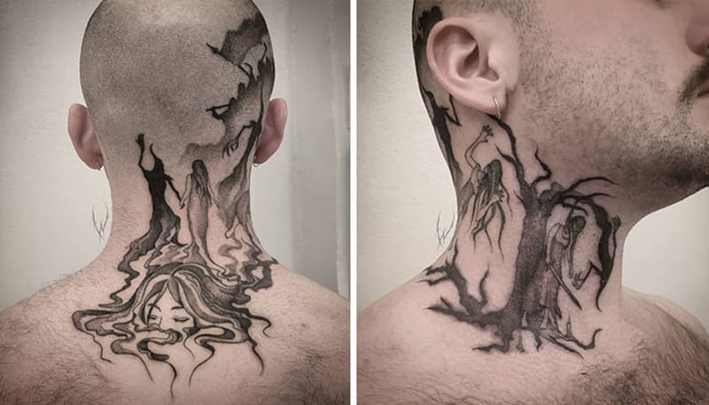 Dechberoucí tetování na krku 18