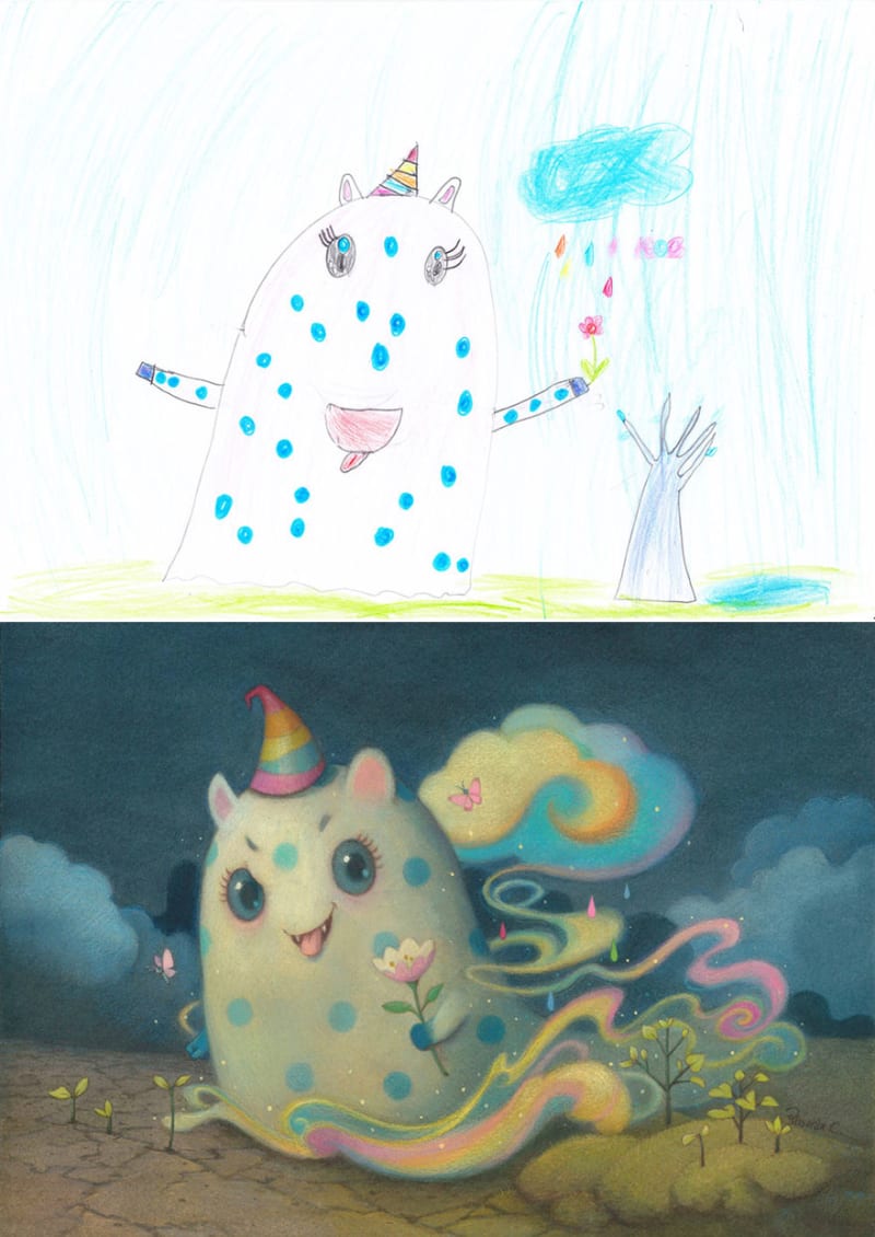 Umělci malují příšery podle dětských kreseb 2