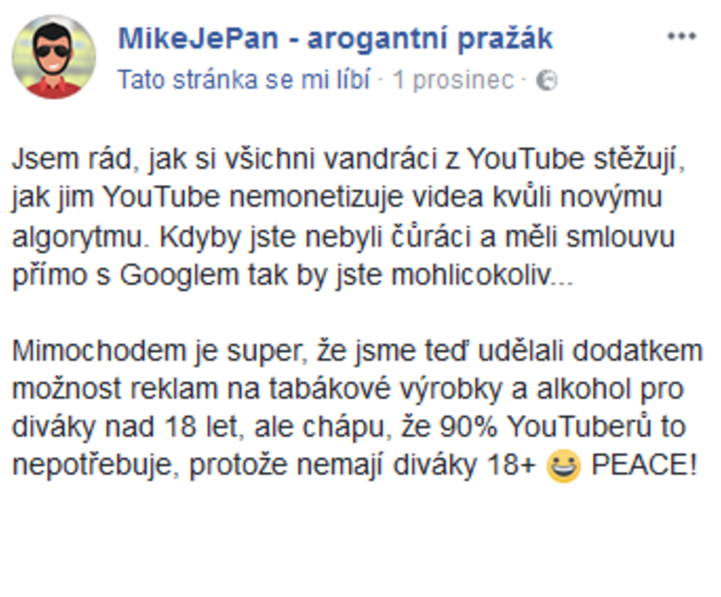 MikeJePan se zase vysmívá youtuberům a hejtrům.
