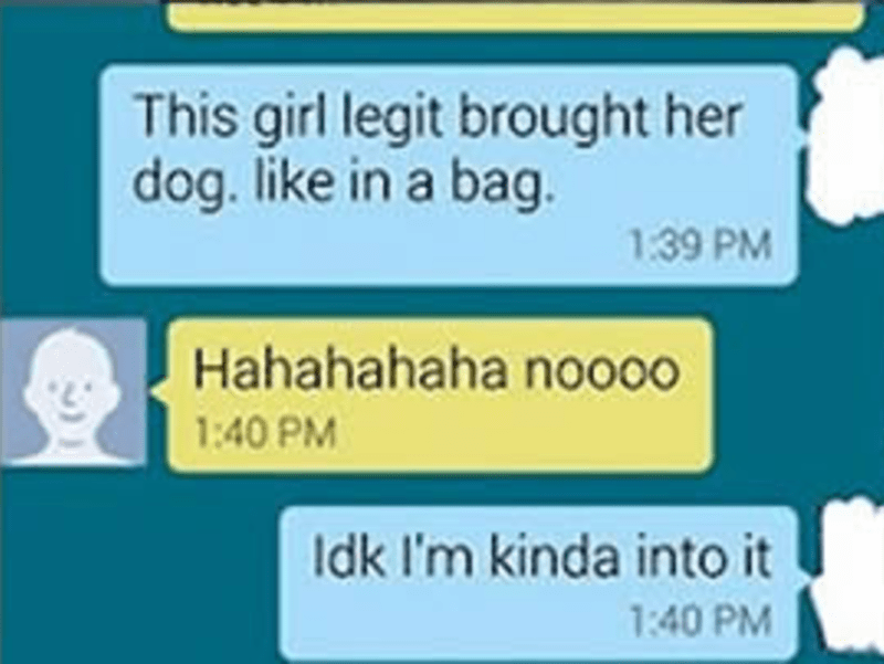 Když si holka vezme na rande psa v kabelce.