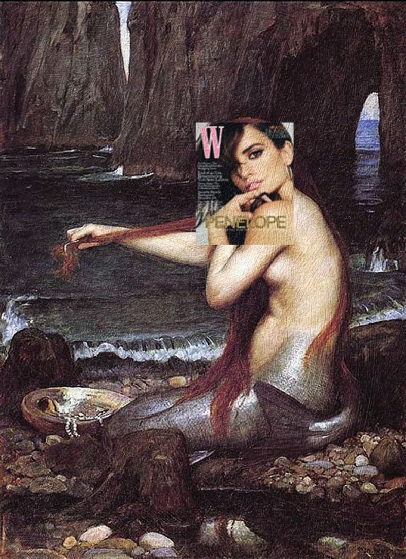 Penelope Cruz, W a Mořská panna od Johna Williama Waterhouse