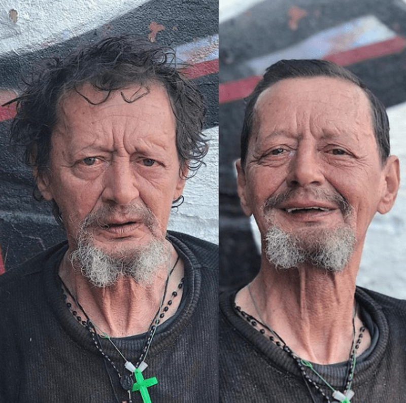 Kadeřník zadarmo stříhá bezdomovce na ulici 7