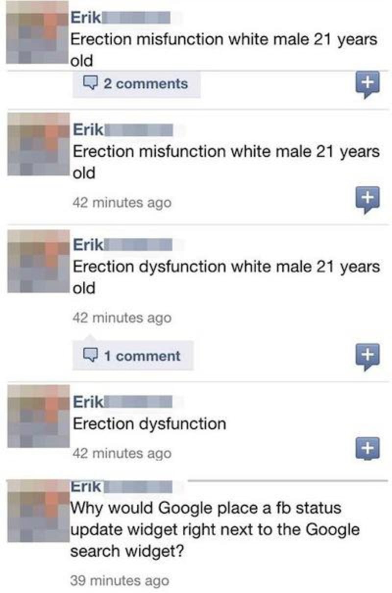 A další zoufalec zase na Facebooku hledal, proč má v 21 letech poruchy erekce.