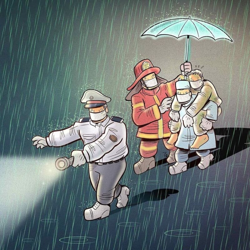 Íránský umělec kreslí ilustrace, které ukazují obětavost zdravotníků v boji s koronavirem 8