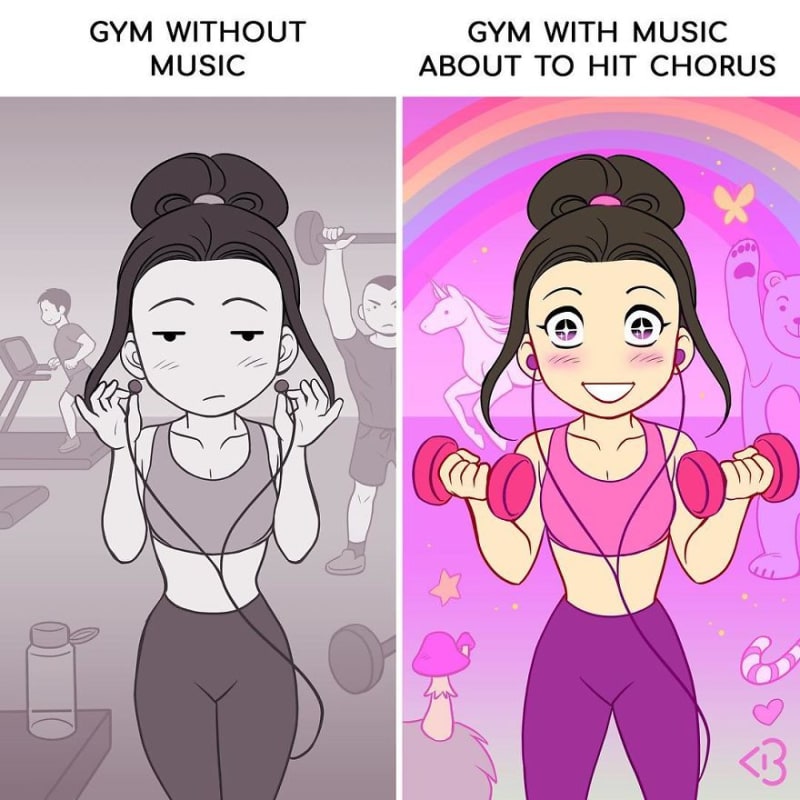 Fitnessblogerka kreslí ilustrace o tom, jak cvičí a hubne 11